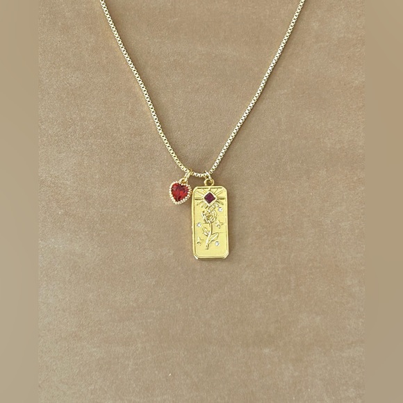 Ruby Red Cubic Zirconia Crystal Heart and Rose Pendents Necklace- New - Picture 5 of 8